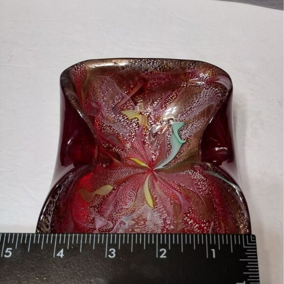 Vintage MCM Murano Red Glass Ashtray, AVEM Italy Tutti Frutti Dish, Italian Art - Picture 5 of 11